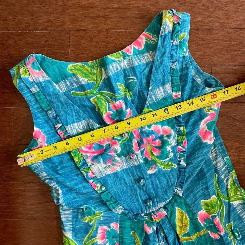 Vintage 60’s 70’s Blue Hawaiian maxi dress size Small hibiscus print tropical - Picture 4 of 10